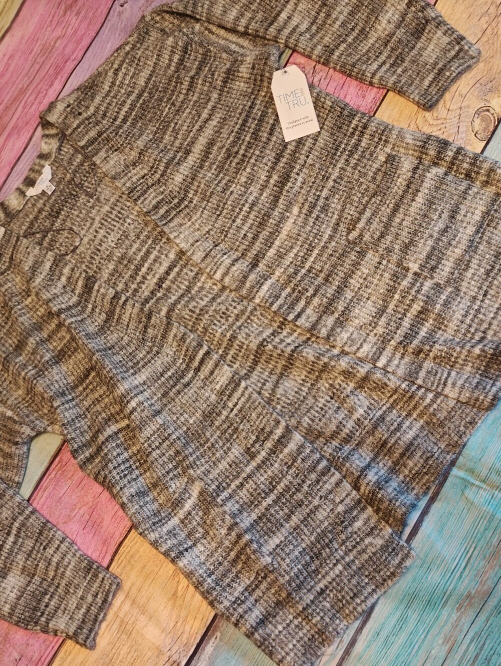 XL Time & Tru Heathered Gray Cardigan Sweater #1543